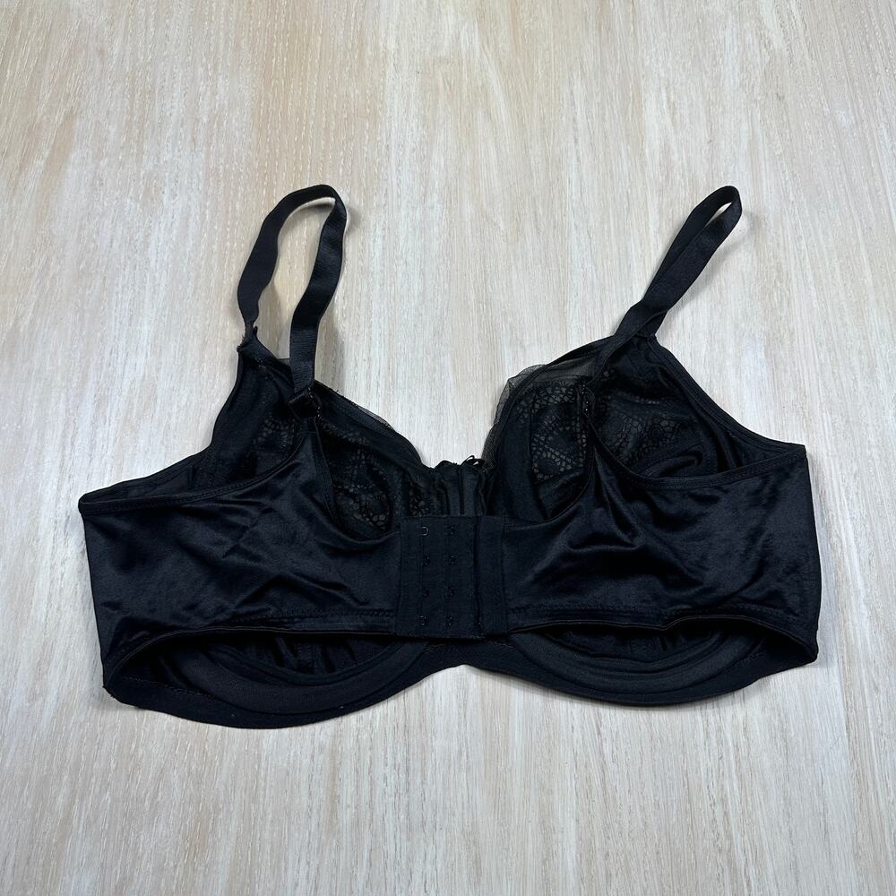 Glamorise Black Underwire Romantic Lace Satin Casual Everyday Bra Plus Size 44F
